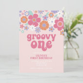 Invitation Fleurie Rose Rétro Groovy (Debout devant)