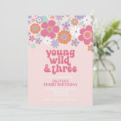 Invitation Fleurie Rose Rétro Young Wild Trois (Debout devant)