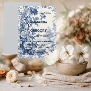 Invitation Fleurie Toile Bleue Française