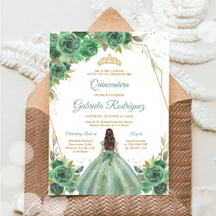 Invitation Fleurie Verte Or pour Quinceanera