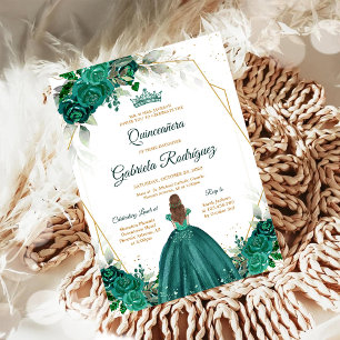 Invitation Fleurie Verte Or pour Quinceanera