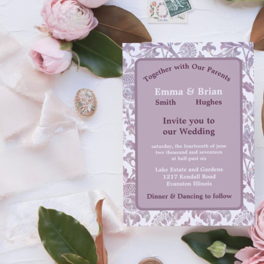Invitation Fleurie vintage mauve