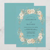 Invitation Fleurir de Crème de Teal Mariage (Devant / Derrière)