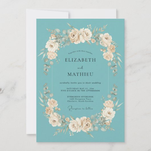 Invitation Fleurir de Crème de Teinte Mariage (Devant)