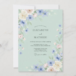 Invitation Fleurir de Fleur Bleue Pâle Mariage