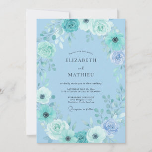 Invitation Fleurir de mariage bleu ciel