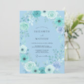 Invitation Fleurir de mariage bleu ciel (Debout devant)