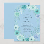 Invitation Fleurir de mariage bleu ciel (Devant / Derrière)