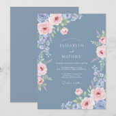 Invitation Fleurir Ethéré Bleu Mariage (Devant / Derrière)