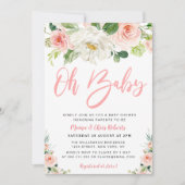 Invitation fleuris de rose vif Baby shower de couples (Devant)