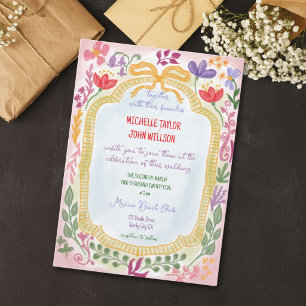 Invitation Fleuris Fantaisistes Uniques et Colorés Dessinés à