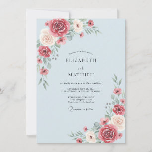 Invitation Fleurissement Bleu Poussiéreux de Mariage