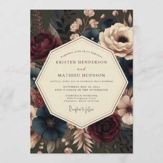 Invitation Fleurissement Bordeaux Mariage (Devant)