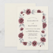 Invitation Fleurissement bordeaux Mariage (Devant / Derrière)