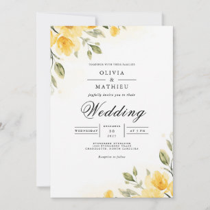 Invitation Fleurissement Botanique Jaune Doux de Mariage