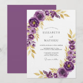 Invitation Fleurissement Botanique Mariage Violet (Devant / Derrière)