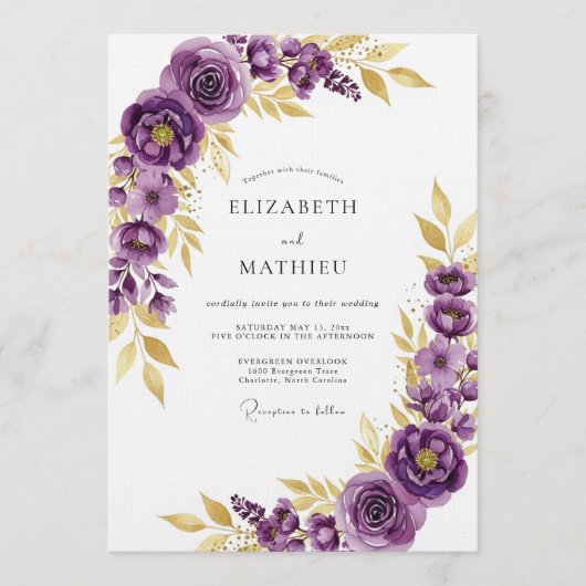 Invitation Fleurissement Botanique Mariage Violet (Devant)