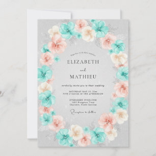 Invitation Fleurissement de corail sarcelle Mariage