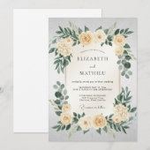 Invitation Fleurissement de Crème pour Mariage (Devant / Derrière)