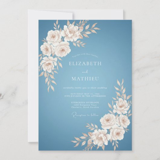 Invitation Fleurissement de Fleur Bleue de Mariage (Devant)