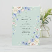 Invitation Fleurissement de fleurs bleu pâle pour mariage (Debout devant)