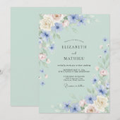 Invitation Fleurissement de fleurs bleu pâle pour mariage (Devant / Derrière)