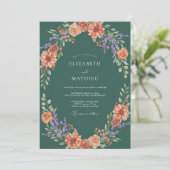 Invitation Fleurissement de mariage automnal sarcelle (Debout devant)