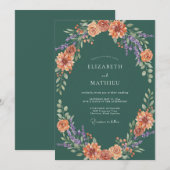 Invitation Fleurissement de mariage automnal sarcelle (Devant / Derrière)