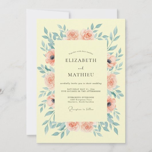 Invitation Fleurissement de mariage de pêche pâle (Devant)