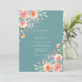 Invitation Fleurissement de mariage de pêche sarcelle (Debout devant)