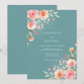 Invitation Fleurissement de mariage de pêche sarcelle (Devant / Derrière)