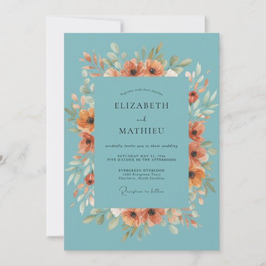 Invitation Fleurissement de mariage fleur d'oranger sarcelle (Devant)