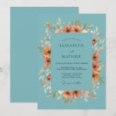 Invitation Fleurissement de mariage fleur d'oranger sarcelle (Devant / Derrière)