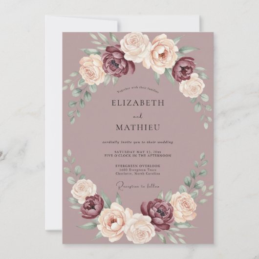 Invitation Fleurissement de Mariage Fleur Mauve (Devant)