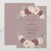 Invitation Fleurissement de Mariage Fleur Mauve (Devant / Derrière)