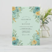 Invitation Fleurissement de mariage jaune sarcelle (Debout devant)