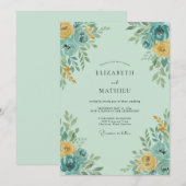 Invitation Fleurissement de mariage jaune sarcelle (Devant / Derrière)