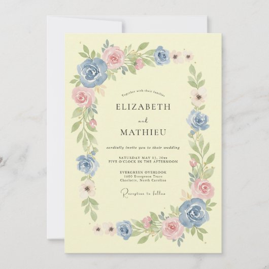 Invitation Fleurissement de mariage rose Pervenche (Devant)