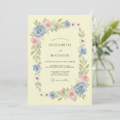 Invitation Fleurissement de mariage rose Pervenche (Debout devant)