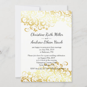 Invitation Fleurissement Doré Réception de Mariage Post-cérém