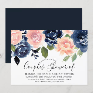 Invitation Fleuron bleu bleu bleu rose Couples Douche