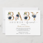 Invitation Fleuron bleu marine et Baby shower d'or par courri (Devant)