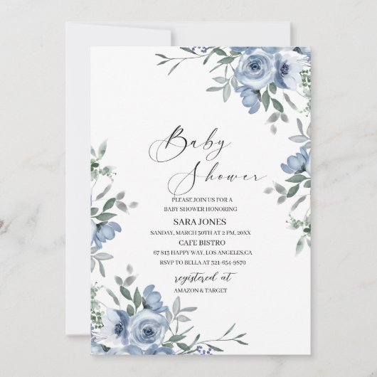 Invitation Fleuron bleu marine et Cho nuptial feuille (Devant)