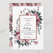 Invitation Fleuron bordeaux rose rousse (Devant / Derrière)