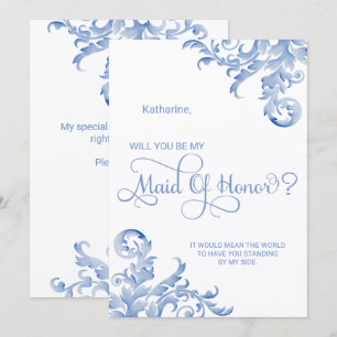 Invitation Fleuron de Bleu Royal Veux-tu être ma Demoiselle d