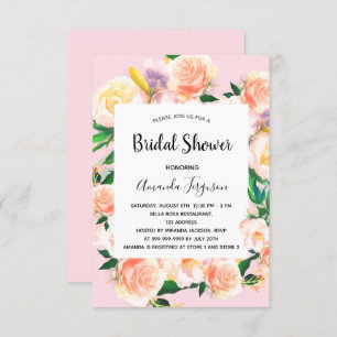 Invitation Fleuron rose brun de douche nuptiale or rose