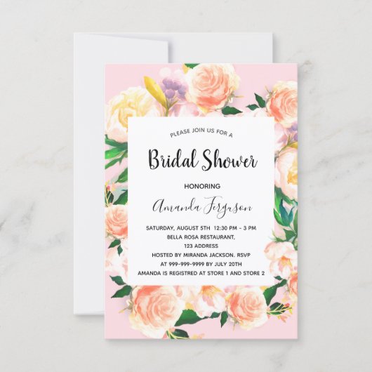 Invitation Fleuron rose brun de douche nuptiale or rose (Devant)