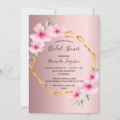 Invitation Fleuron rose vif douche nuptiale géométrique (Devant)