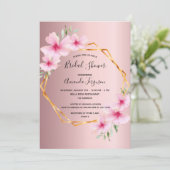 Invitation Fleuron rose vif douche nuptiale géométrique (Debout devant)