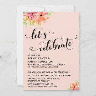 Invitation Fleurons Célébrons les Cœurs Script Floral Rose Pâ